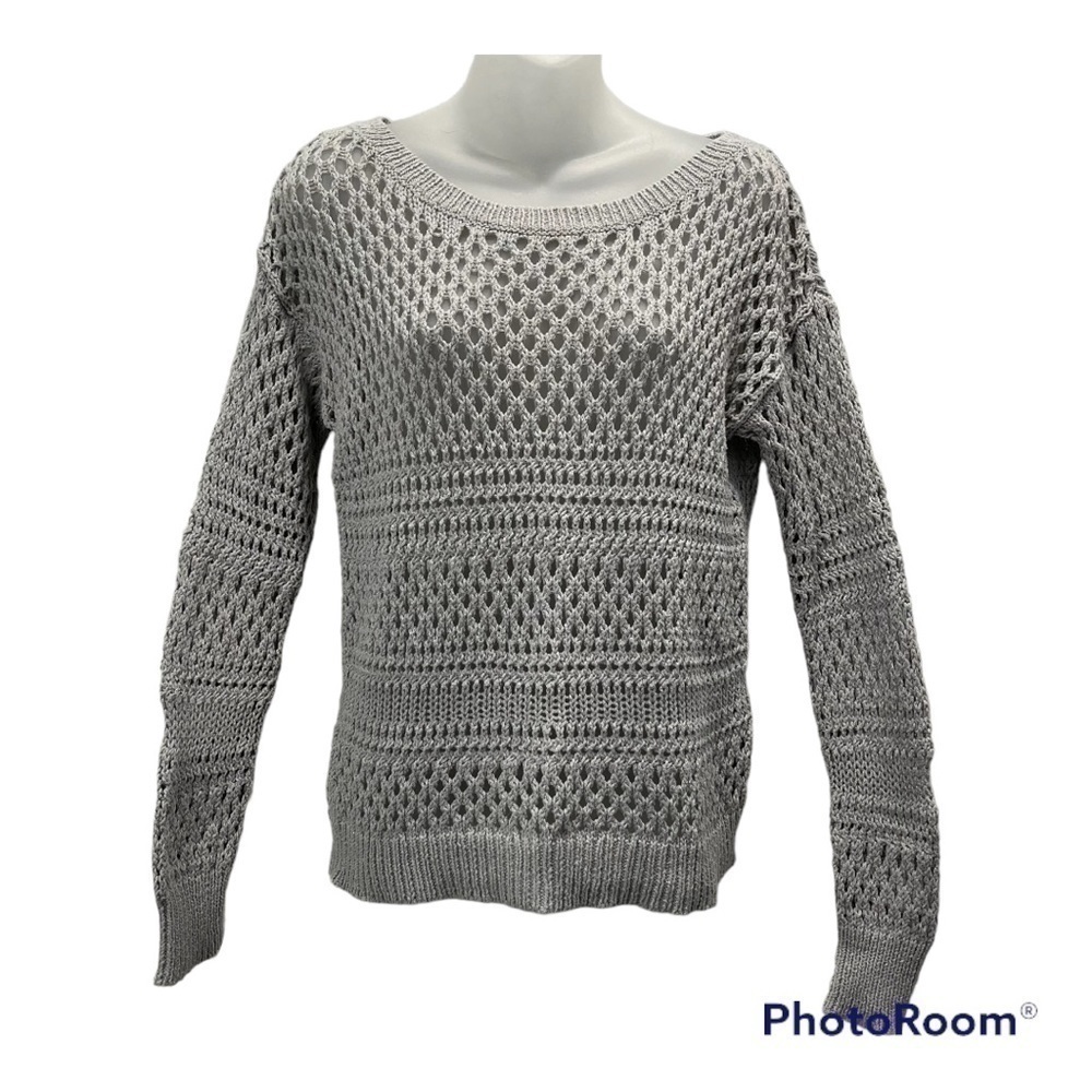 𝅺American Eagle grey crochet look knit sweater medium
